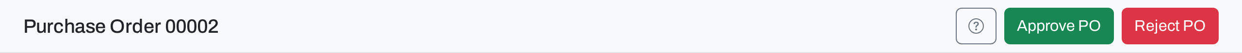 The action bar of a Pending purchase order, showing Approve PO and Reject PO